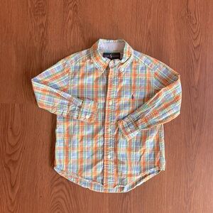 Ralph Lauren kids 3T boys plaid bottom down shirt orange green plaids like new